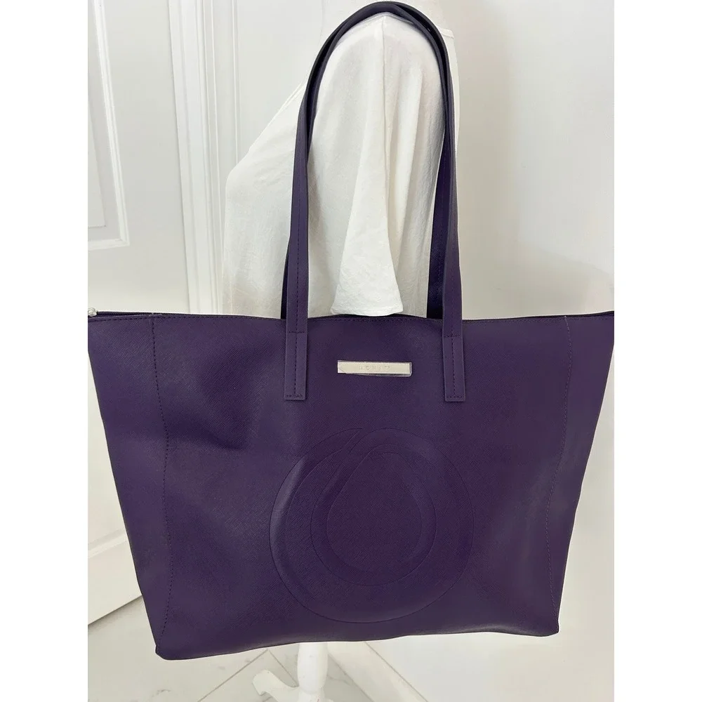 Monat Purple Saffiano Faux Leather Large Zip Top Tote Bag Women Shoulder Bag